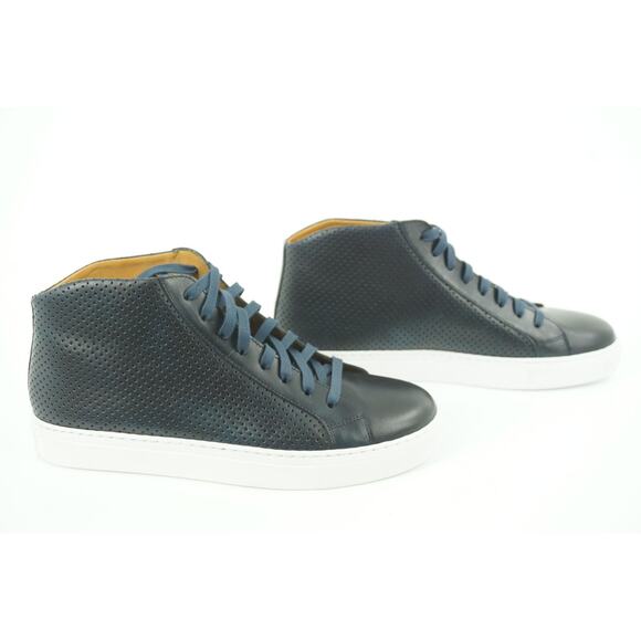 Magnanni Mack Blue Perforate Leather Lace Up D Sneaker SZ 7.5 NIB $335 High Top - Picture 12 of 12